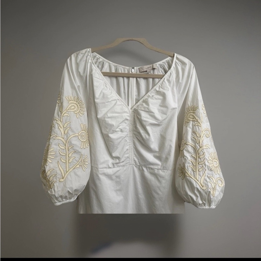 NWOT- Ann Taylor White Embroidered Puff-Sleeve Mini Dress Size 8 - Picture 9 of 14